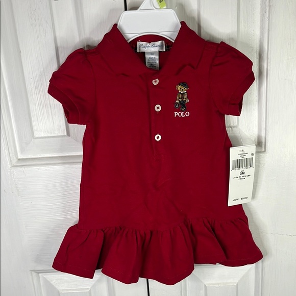 NWT  SZ 3M Polo by Ralph Lauren girls  Red collared dress BABY - Picture 1 of 4